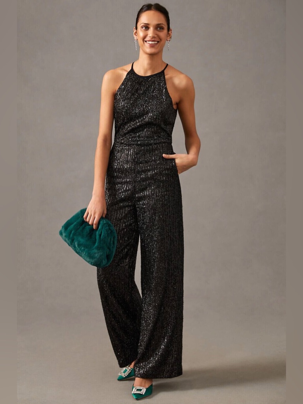 NWT ANTHROPOLOGIE Maeve Sequince Disco Black Jumpsuit